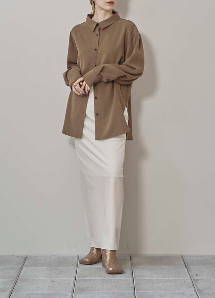 蜜桃緞寬版襯衫